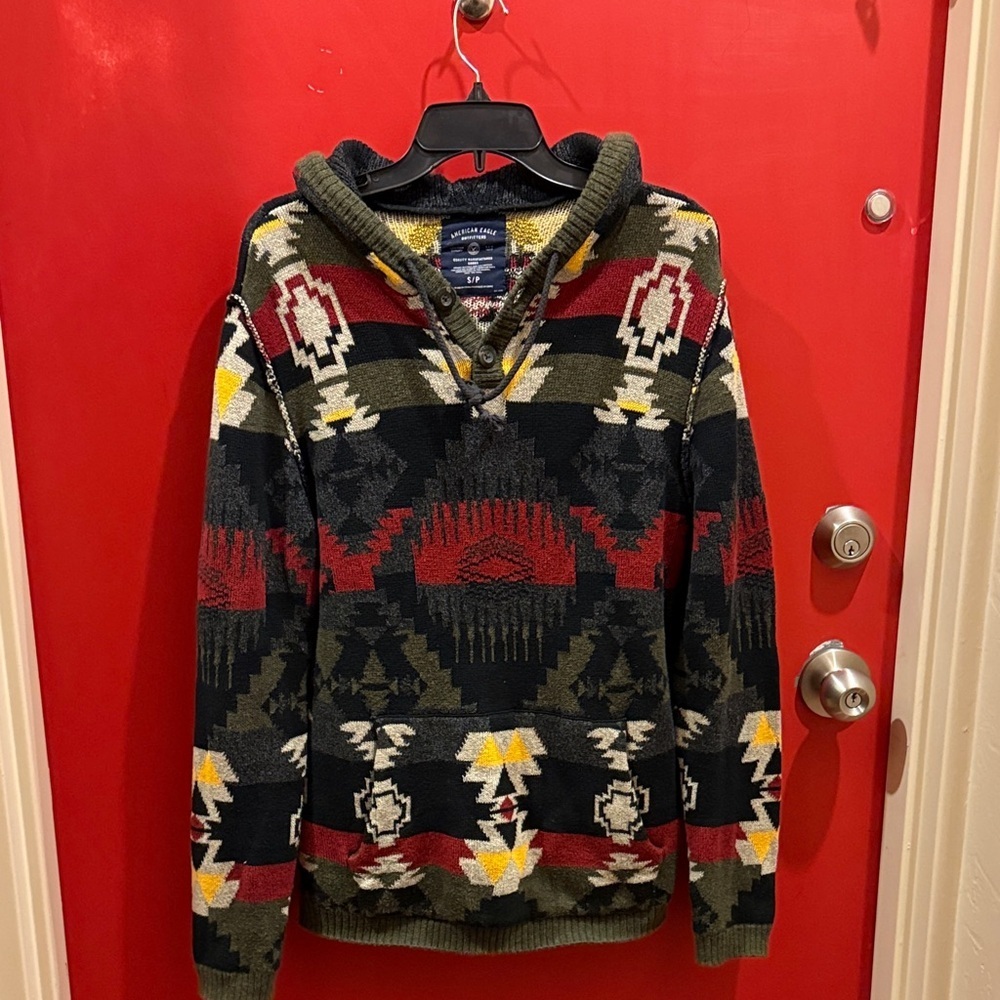 American Eagle Southwestern Aztec Hooded Sweater Men’s Small